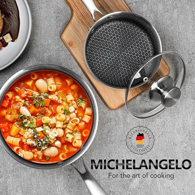 MICHELANGELO Stainless Steel Saucepan Set 1QT & 2QT & 3QT, Premium Triple Ply Sauce Pan with Lid, Sauce Pot with Honeycomb Interior - 6Pcs Cookware Handles