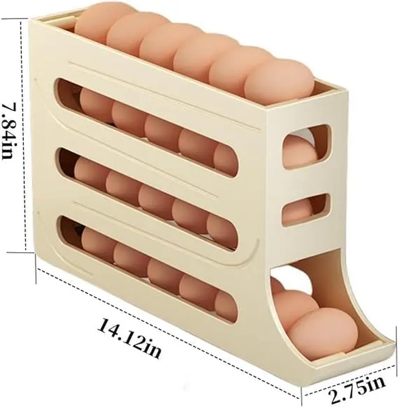 [Limited Time Deal] 4 Tiers Egg Holder for Fridge， Automatic Egg Rolling Rack, 30 Eggs Storage Rack, Egg Distributor for Refrigerator, Egg Storage Rack for Kitchen (White)