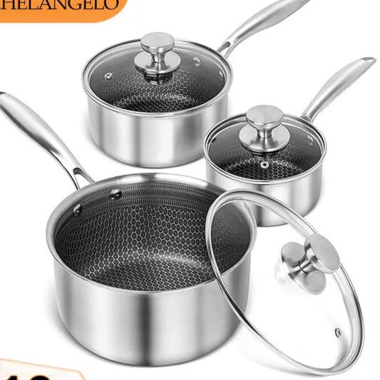 MICHELANGELO Stainless Steel Saucepan Set 1QT & 2QT & 3QT, Premium Triple Ply Sauce Pan with Lid, Sauce Pot with Honeycomb Interior - 6Pcs Cookware Handles