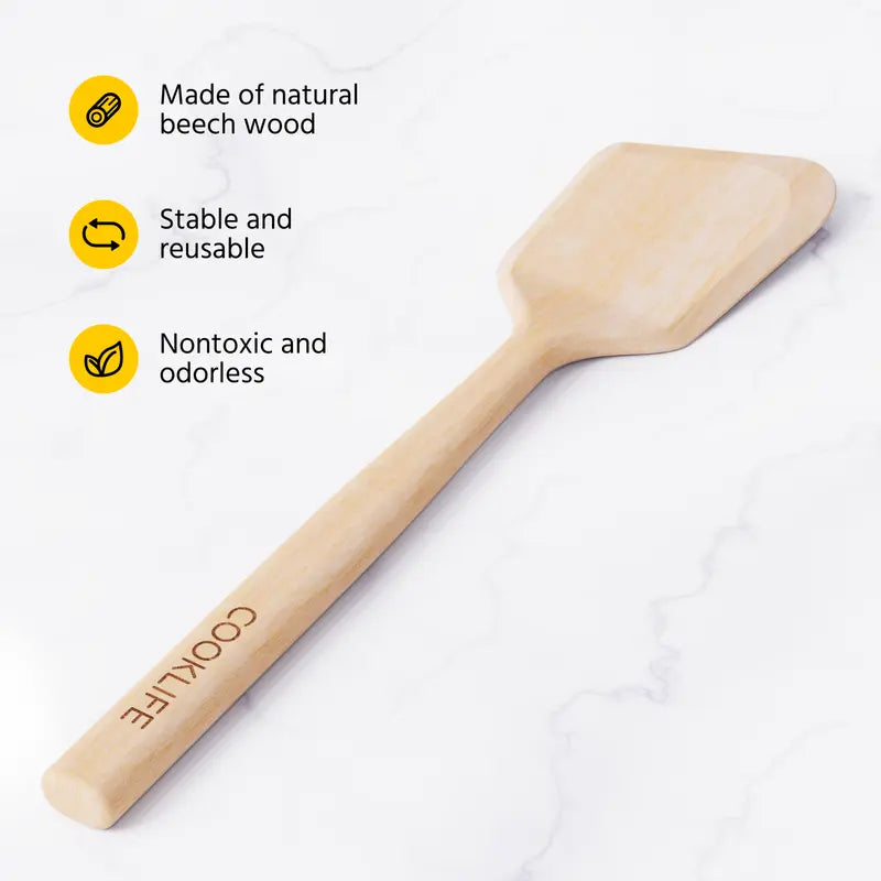 COOKLIFE Beech Wooden Spatula for Cooking - Large Smooth Finish Natural Beech Cooking Spatula - Durable Wooden Cooking Utensil